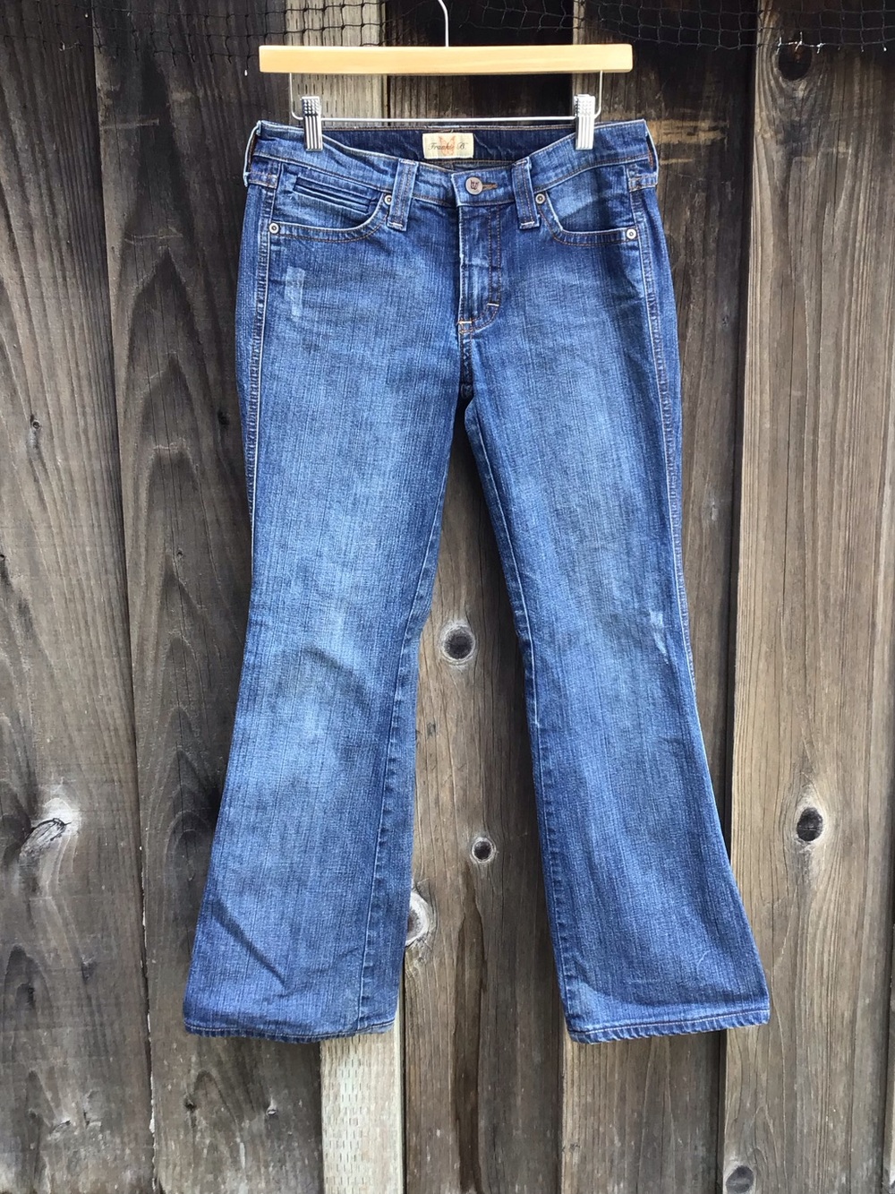 Frankie B Flare Jeans Womens Size 6 Blue Low Rise Stretch Denim USA Made